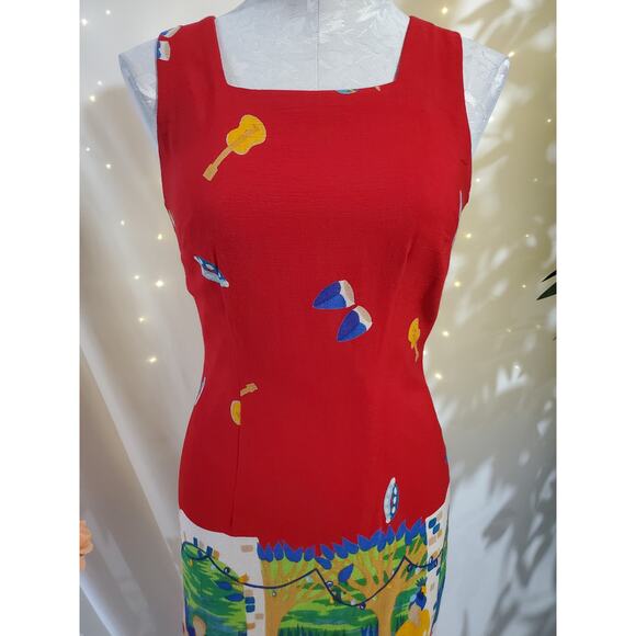 CDC Petites Vtg 90s Salsa Dancing Scene Square Neck Sheath Dress Size 4 Music - Picture 5 of 10